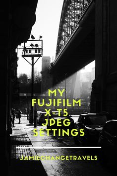 a black and white photo with the words my fuji film xt5 jegg settings