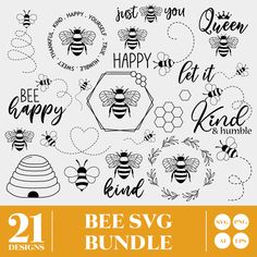 the bee svg bundle includes bees, honeybees and other things to do