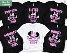 Disney Birthday Shirts For Family Matching, Minnie Mouse Birthday Family Shirts, Disneyworld Birthday Shirt, Cute Minnie Mouse Tops For Birthday, Cute Minnie Mouse Top For Birthday, Minnie Mouse Birthday Shirts, Trip Outfit, Disney 2024, Custom Birthday Shirts