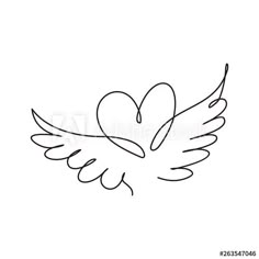 a heart with wings drawn in one line on a white background valentine's day card