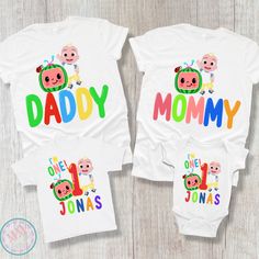 cocomelon first birthday matching family white tshirts Cocomelon Birthday Shirts, Birthday Cocomelon, Boys 1st Birthday Cake, 2nd Birthday Party For Girl, 1st Birthday Shirt