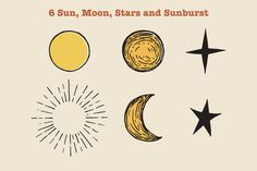 six sun, moon, stars and suns