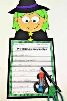 a witch's brew recipe with scissors and markers