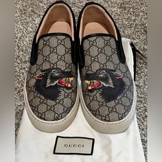 Bought Originally At Gucci Of Qatar In Mall Of Qatar. Very Limited Edition And Not Made Anymore. Little To No Wear On Them. Angry Wolf, Shoes Gucci, Gucci Shoes, Slip Ons, Qatar, Loafer Shoes, Dublin, Men's Shoes, Limited Edition