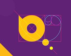 an image of a purple and yellow background with circles, lines, and rectangles