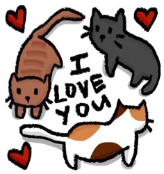 i love you with two cats and hearts