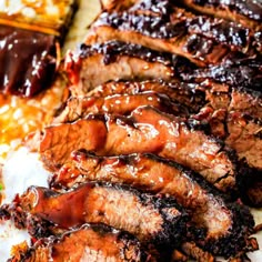 barbecue ribs with bbq sauce and parsley on the side