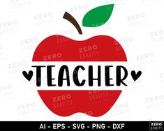 an apple with the word teacher on it