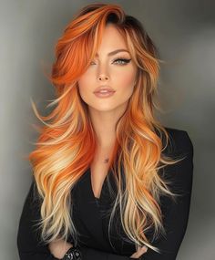 Fall Hair With Bangs, Copper And Blonde Balayage Brunette, Copper And Purple Hair, Fall Colored Hair, Hair Color And Cut Ideas, Fun Fall Hair Colors, Dimensional Copper Hair, Multi Tone Hair, Multi Tone Hair Color