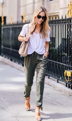 Soft slouchy pants. White tie top. espadrilles. Saint Laurent loulou | Katiesbliss Boho Chic Style Outfits, Happy Tuesday Everyone, Linen Joggers, Loungewear Outfits, My Outfit, Happy Tuesday