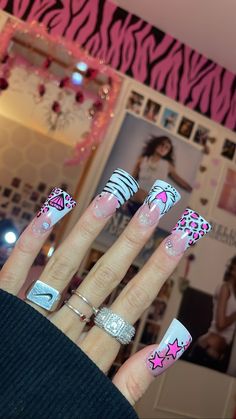 Zebra Print Nails, Nail Piercing, Punk Nails, Duck Nails, Beauty Nails Design, Really Cute Nails, Unique Acrylic Nails, Kawaii Nails, Pink Acrylic Nails