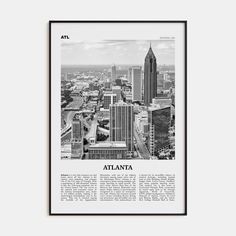 the atlanta skyline is shown in black and white, as well as an image of skyscrapers