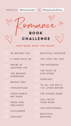 a list with the words'romance book challenge'written in red and black on it