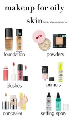 Makeup inspo for oily skin type🫶🏽 Makeup Ideas For Oily Skin, List Of Makeup Products For Beginners, Good Primers For Oily Skin, Drugstore Makeup For Oily Skin, Drugstore Primer For Oily Skin, Oily Makeup Look, Best Drugstore Makeup For Oily Skin, Makeup Looks For Oily Skin, Makeup For Oily Face