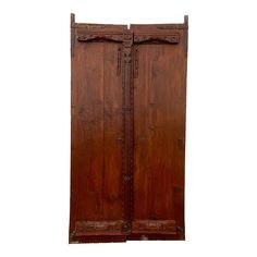 an old wooden double door on white background