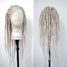 **Specifications Witcher Wig * Made from the highest quality 100% kanekalon synthetic hair * Handmade with attention to detail, dreadlocks created by hand using a comb and crochet hook * Wig type: lace front 13x4 * Holds well, even when shaking your head * Very comfortable and easy to wear * Universal size, but can be adjusted using a hook and elastic band inside * Length: mix of lengths 50-70cm / 20-28inch * From the top of the dreadlocks to the tips: approximately 70cm/28inch * Color: silver w Dread Wig, Blonde Cosplay Wig, Blonde Cosplay, Wig Lace Front, Silver Blonde, Wig Lace, Wig Making, Cosplay Wig, Crochet Hook