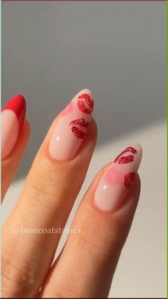 Quick Nail Art, Gel French Manicure, Hello Nails, Valentine Nail Art, Kiss Nails, Romantic Nails, Her Nails, Red Nail Designs, Pink Nail