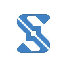 the letter s is made up of blue and white lines, with an arrow in the middle