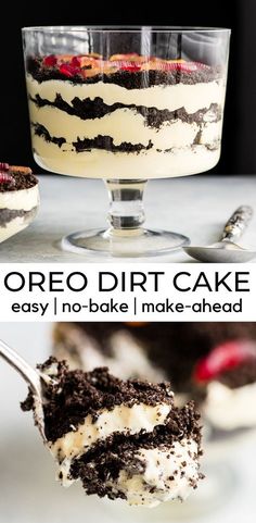 an oreo dirt cake in a glass dish