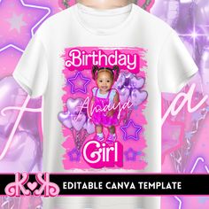 Barbie Birthday Shirts For Family, Barbie Birthday Shirts, Barbie Birthday Shirt, Barbie T Shirt, Glam Design, T Shirt Template, Custom Birthday Shirts, Princess Shirt, Birthday Princess