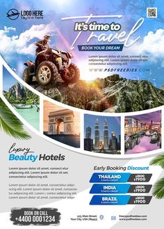 a flyer for a travel company with images of the city and its attractions on it