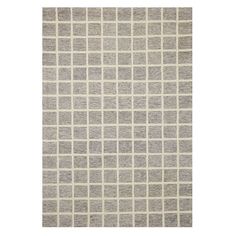 a gray and white rug with squares on it