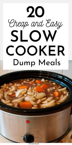 a slow cooker filled with soup and vegetables