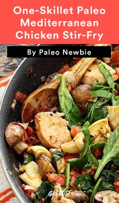 one - skillet palen chicken stir fry with spinach and mushrooms