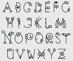 the alphabet with numbers and symbols drawn on it