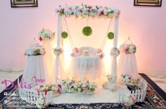 a wedding setup with flowers and teddy bears