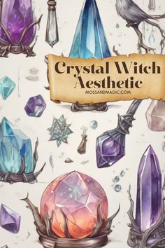 crystal witch aesthetic book cover with various crystals