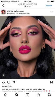 Pink Bold Eye Makeup, Barbie Editorial Makeup, Red Editorial Makeup, Bold Pink Lip Makeup, Red Lip Editorial Makeup, Arabian Beauty Women, Makeup Game, Glam Makeup Look, Doll Makeup