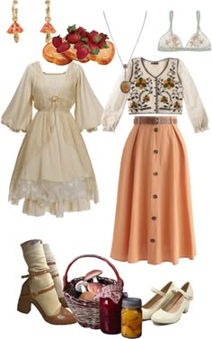 Cottage Core Inspired Outfits, Cottage Core Date Outfit, Cottagecore Tea Party Outfit, Cottagecore Modern Outfit, Aesthetic 1800s Outfit, Soft White Outfit Aesthetic, Cottagecore Sweater Outfit, Everyday Cottagecore Outfits, Cottagecore Outfit Drawing