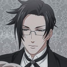 an anime character wearing glasses and a tie with his hair in the wind, staring at something