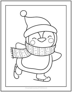 a penguin wearing a santa hat and scarf with a scarf around it's neck