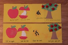 two pieces of paper cut out to look like apples and an apple tree with leaves