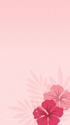 a pink background with flowers and leaves