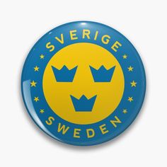 a blue and yellow badge with two crowns on it's face that says sverge stockholm