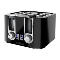 a black toaster sitting on top of a white table