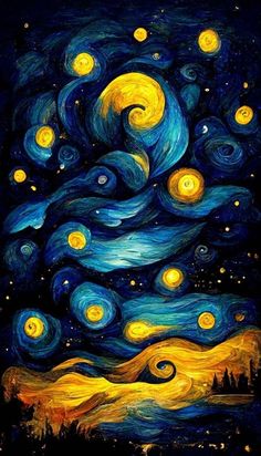 the starry night painting with yellow and blue colors