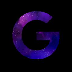 the letter g is made up of stars and purple hues on a black background