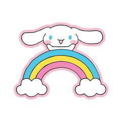 a cartoon bunny sitting on top of a rainbow