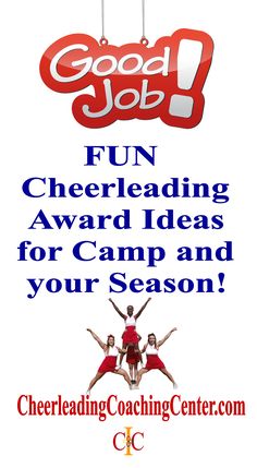 cheerleaders jumping in the air with text reading good job fun cheerleadinging award ideas for camp and your season