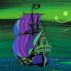 a painting of a pirate ship in the ocean