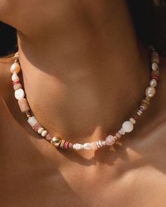 The Gigi is uniquely crafted to capture the essence of natural beauty and individuality. Each gemstone is hand selected for its vibrant color and unique patterns. From the calming tones of moonstone to the rich hues of rhodonite, every stone tells its own story, making each necklace a one-of-a-kind treasure. FINAL SALE 14k gold-filled accents and finishes Mixed natural gemstones Moonstone Freshwater pearl Sandstone Quartz Shell Rhodonite Natural silk cording 18" Nickel- and lead-free Rose Quartz Beaded Jewelry With Stones, Everyday Jewelry With Natural Stones And Rose Quartz, Rose Quartz Jewelry With Round Beads And Stones, Rose Quartz Jewelry With Round Beads, Pink Opal Round Beads Necklace For Gift, Pink Opal Beaded Necklace For Gift, Rose Quartz Gemstone Necklaces With Round Beads, Rose Quartz Beaded Necklaces With Natural Stones Gift, Pink Opal Jewelry With Natural Stones For Gifts