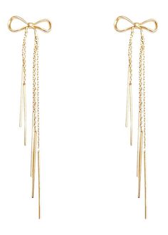 PRICES MAY VARY. BOW RARRINGS: What you will get is a pair of bow drop earrings Feature Ribbon Bow Shaped design with a silver chain or gold chain. Hand-tied bow ribbon dangle statement earrings, unique shape with a sleek chain with two graceful delicate tassel tails which is elegent & fashional! QUALITY MATERIAL: Bow Tie Earrings are made of Alloy with Silver plated, Skin friendly. SIZE: bow earring totally length is 3.62 inches. The Ribbon Earrings are Comfortable to Wear All Day Long, and bow Bow Tie Earrings, Homecoming Accessories Jewelry, Homecoming Accessories, Coquette Earrings, Bow Earring, Sparkly Fashion, Ribbon Earrings, Buy Gold And Silver, Cute Ribbon