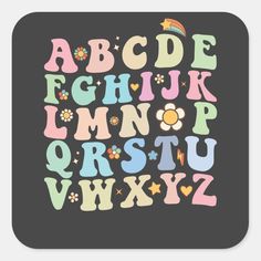 the alphabet is made up of different colors and shapes, including letters with flowers on them