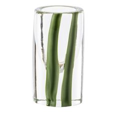 two green stems in a clear glass vase