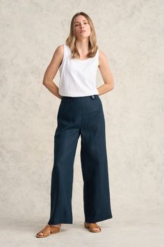 Those who love wearing linen with a bit of stretch will adore our Full Length Waist Tab Linen Pant in Ink that are easy to wash and wear. Crafted from 100% French linen, this pant is comfortable, durable and breathable, perfect for transeasonal weather and into the warmer months. Non-stretch High Waist Linen Pants, Fitted Full-length Linen Pants, Stretch Linen Ankle-length Pants, Indigo Linen Wide-leg Bottoms, Relaxed Fit Full-length Linen Bottoms, French Linen, Linen Pants, Full Length, Pants