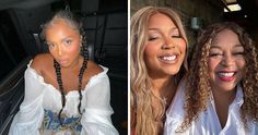 two women with braids and white shirts